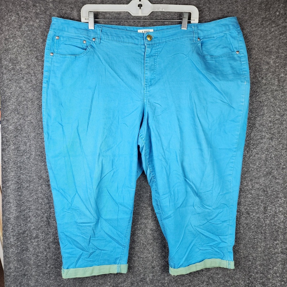 Cato Cropped Pants Women 24W Blue Cuffed Stretch Denim Capris